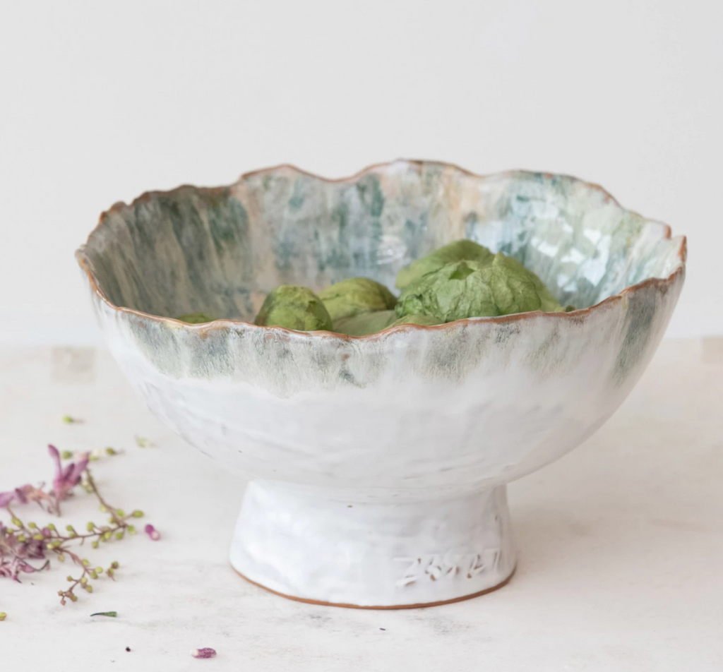 STONEWARE FOOTED BOWL - REACTIVE GLAZE - IN STORE PICK UP ONLY!