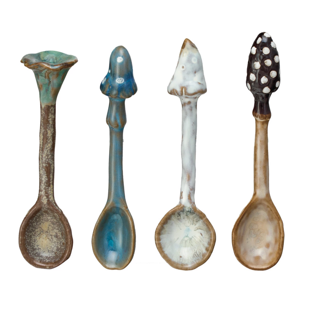 STONEWARE SPOON WITH MUSHROOM HANDLE - 4 STYLES