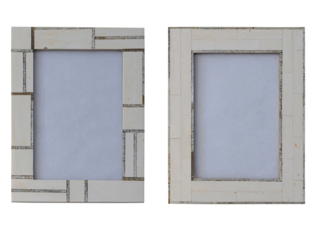 RESIN PHOTO FRAME WITH HORN INLAY - IVORY COLOR