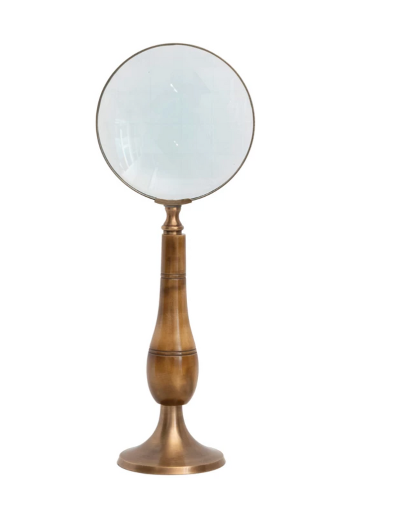 BRASS & BONE MAGNIFYING GLASS ON STAND