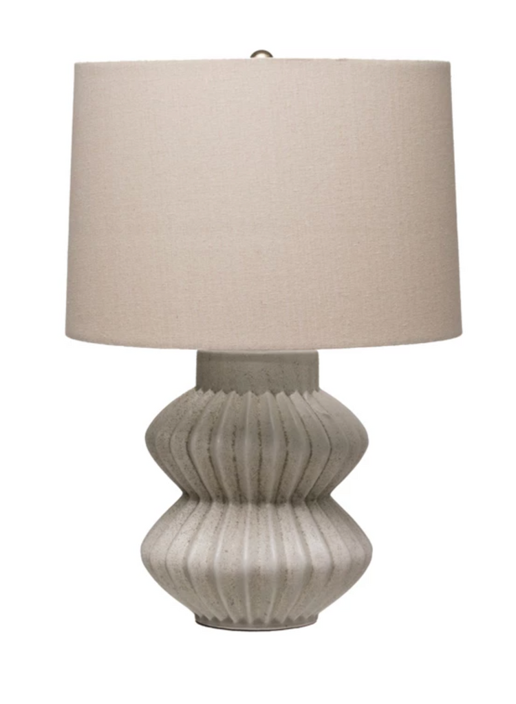 DISTRESSED TABLE LAMP WITH LINEN SHADE - IN STORE PICK UP ONLY!