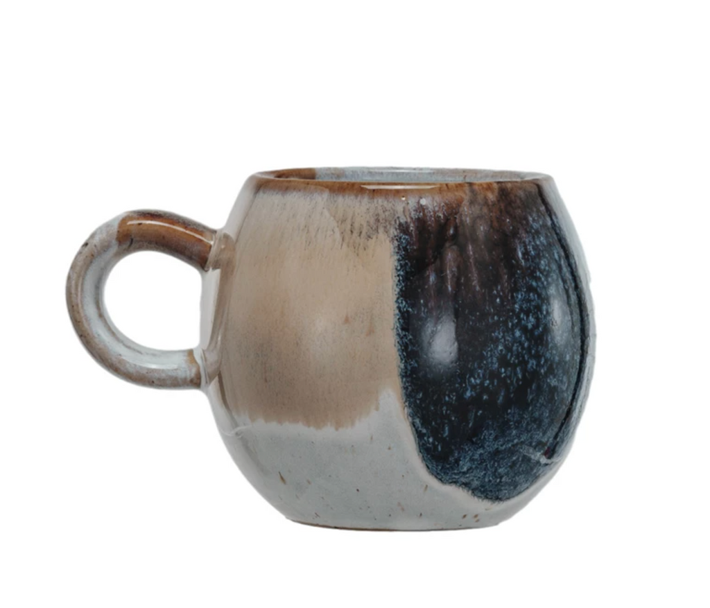 STONEWARE MUG - REACTIVE GLAZE- BLUE TAN & WHITE