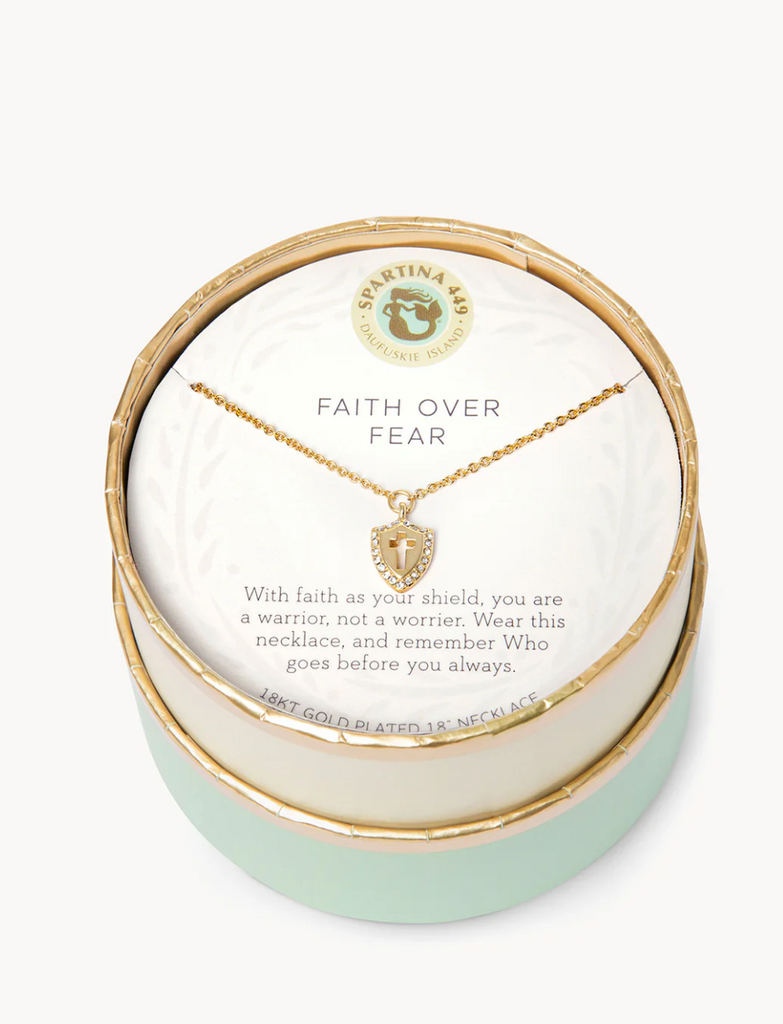 FAITH OVER FEAR/CROSS SHIELD NECKLACE 18" GOLD