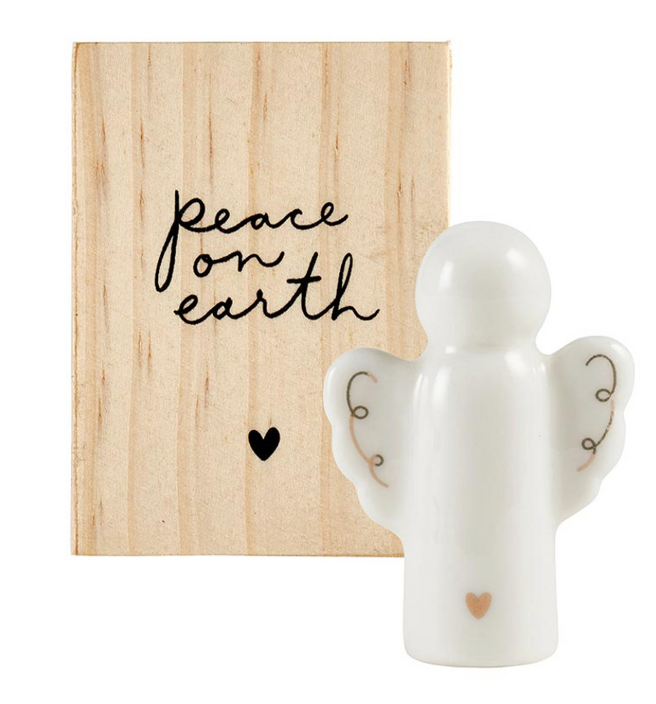 CERAMIC FIGURINE IN PINE WOOD BOX-ANGEL