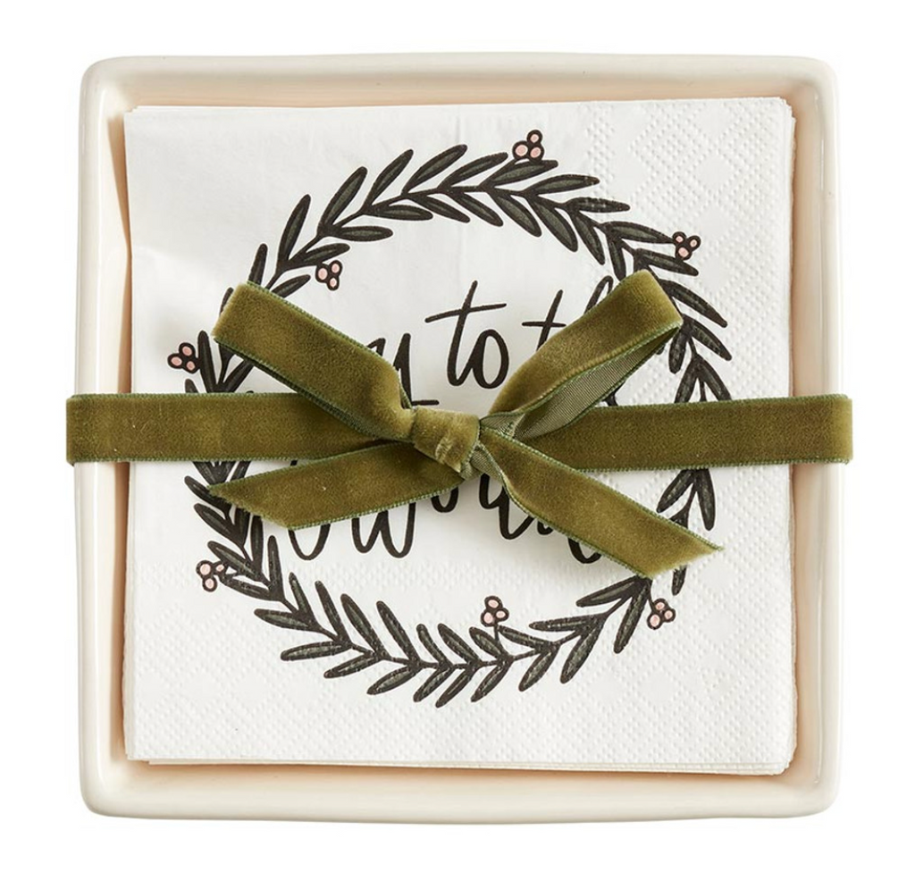 CERAMIC NAPKIN TRAY WITH NAPKINS-JOY TO THE WORLD