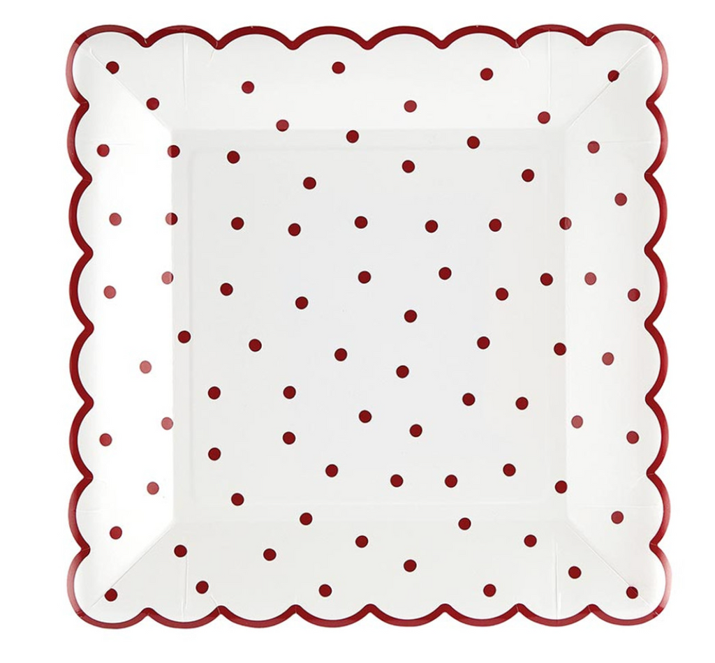 SCALLOPED PAPER PLATES-RED DOT