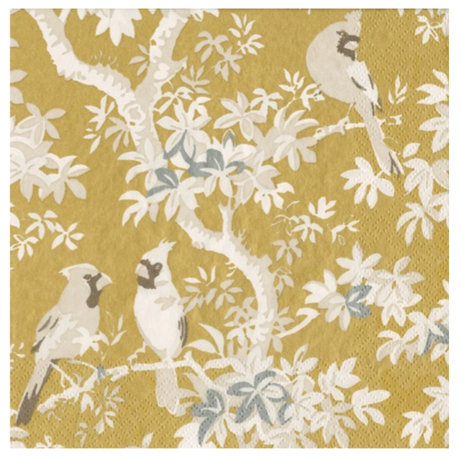 SCENIC SONGBIRDS GOLD/IVORY - COCKTAIL NAPKIN