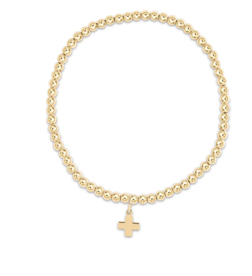 E NEWTON CLASSIC GOLD 3MM BEAD BRACELET - SIGNATURE CROSS GOLD CHARM