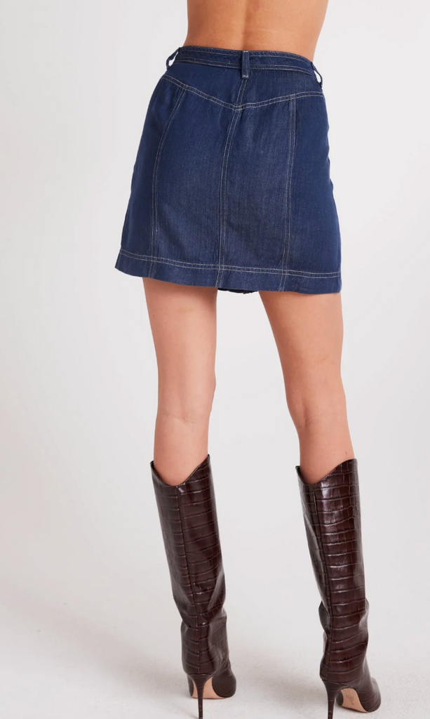 BELLA DAHL BUTTON FRONT SKIRT IN DARK DENIM