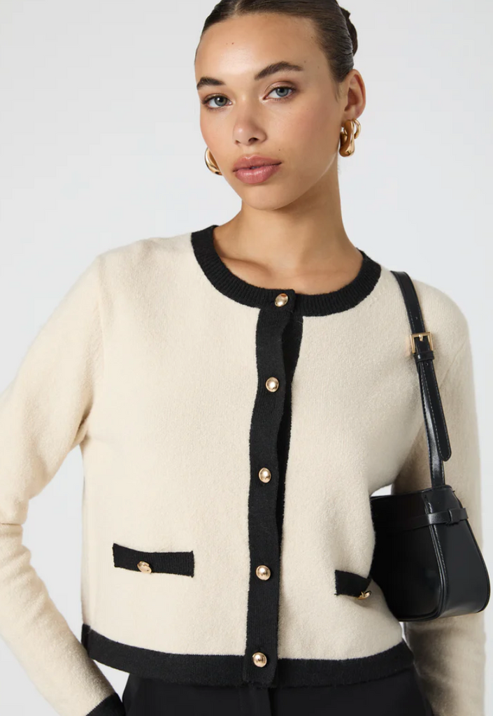 VHARI CONTRAST CARDIGAN-CREAM/BLACK