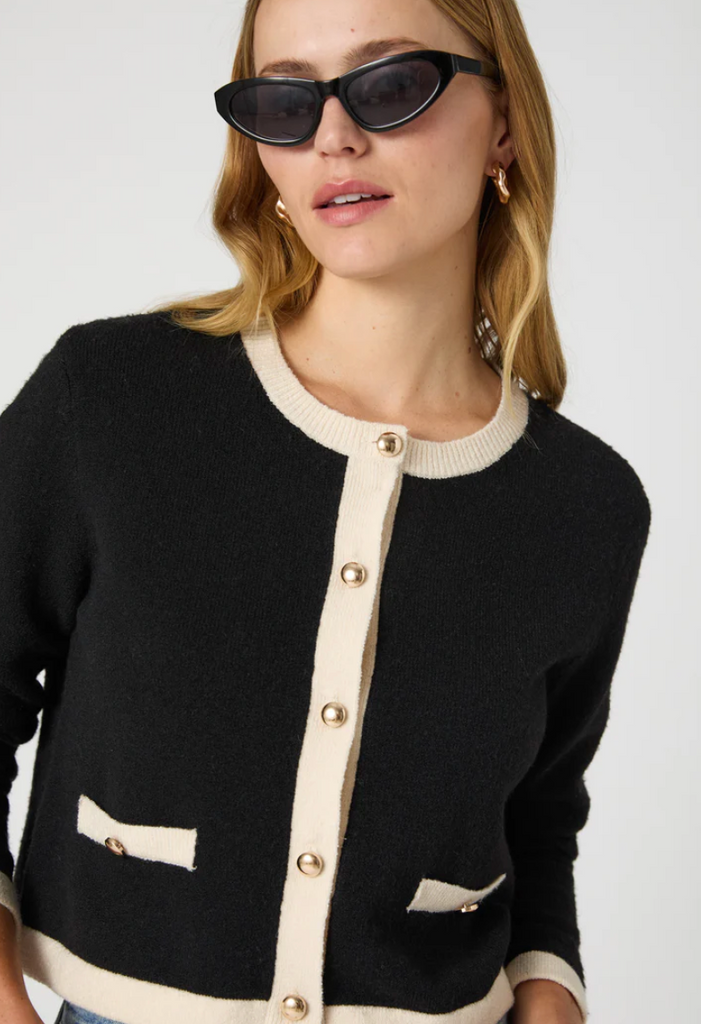 VHARI CONTRAST CARDIGAN-BLACK/CREAM