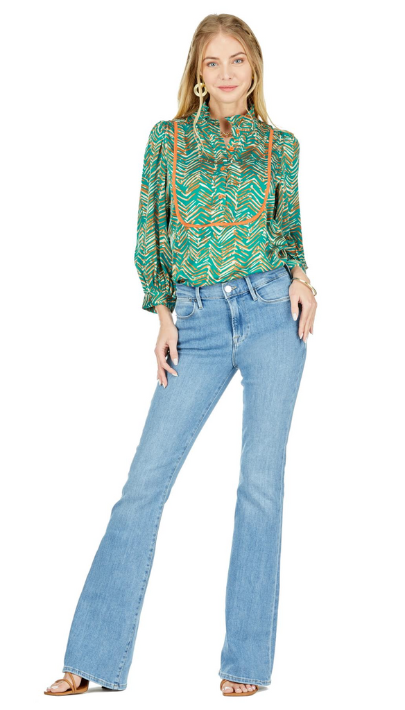 PRINT PLACKET TOP-TEAL