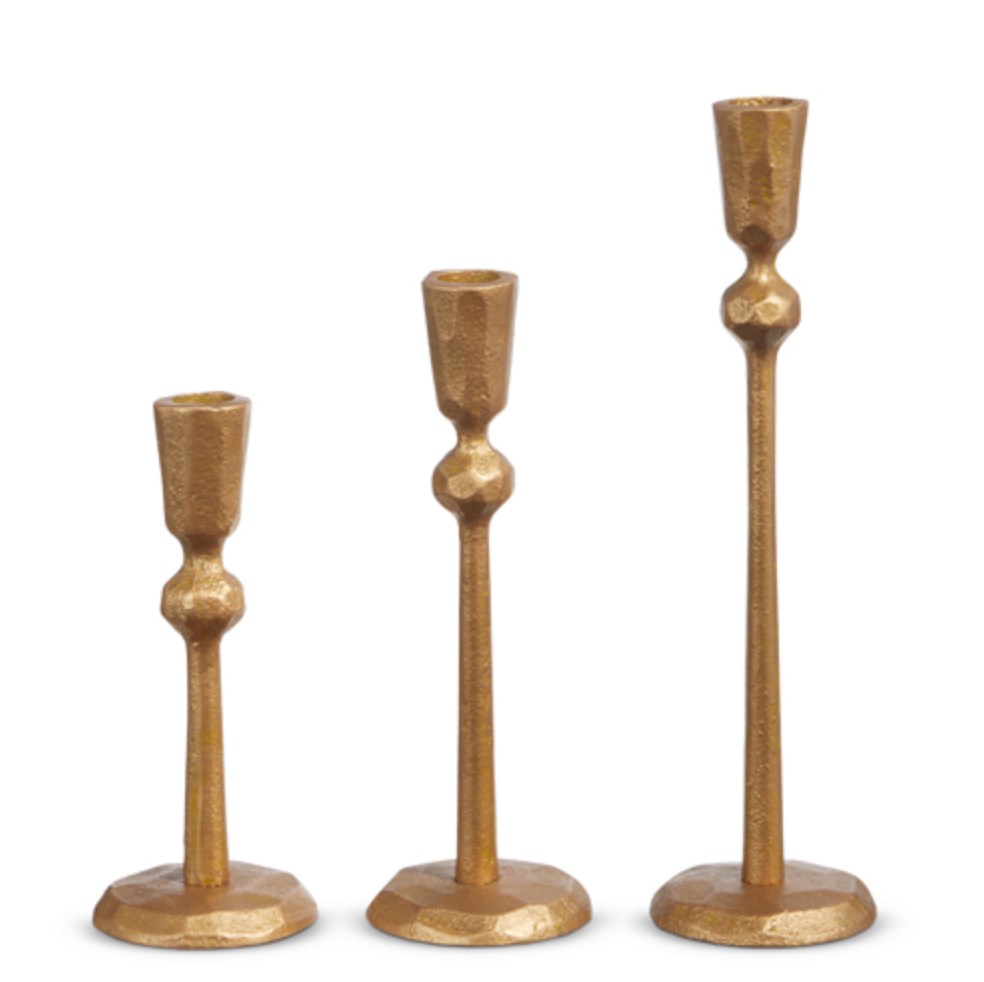 HAMMERED GOLD CANDLE STICKS-3 SIZES