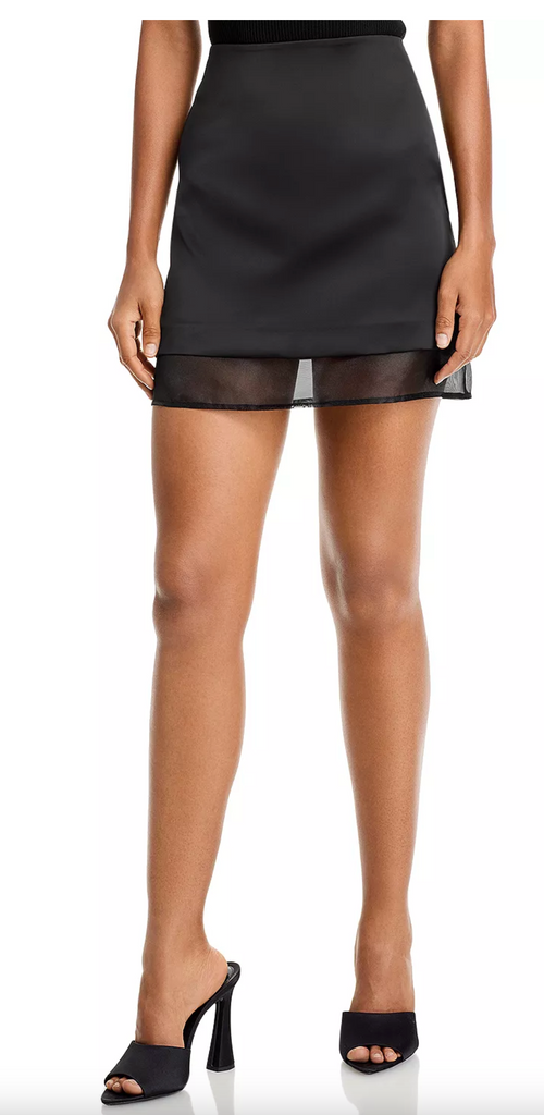 STRUCTURED SATIN MINI SKIRT-BLACK