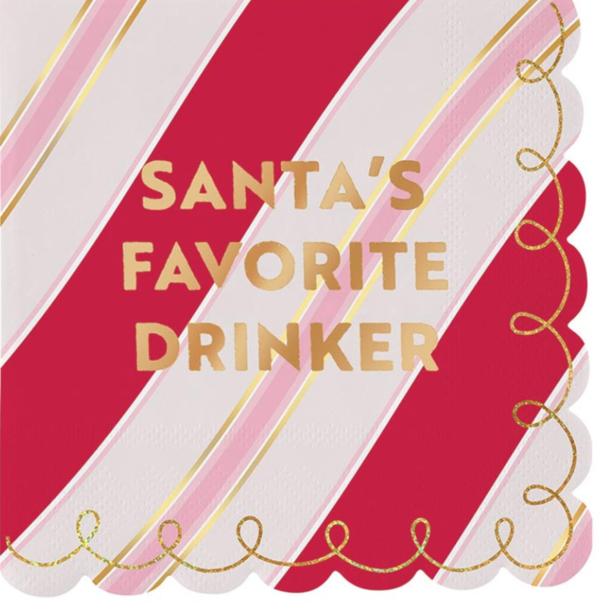 FOIL SCALLOP NAPKIN - SANTA'S FAVORITE DRINKER