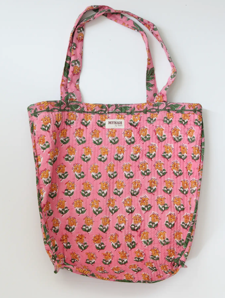 BUBBLEGUM FOREST FLORAL PRINT REVERSIBLE TOTE BAG/SMALL LAPTOP BAG