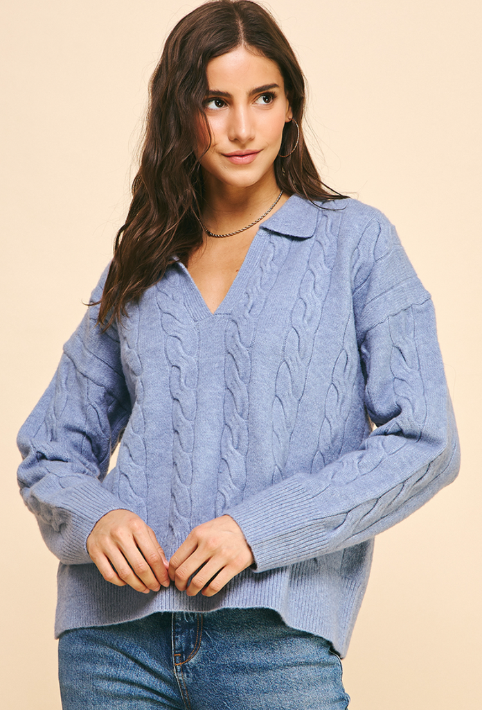 COLLARED SWEATER IN DUSTY BLUE