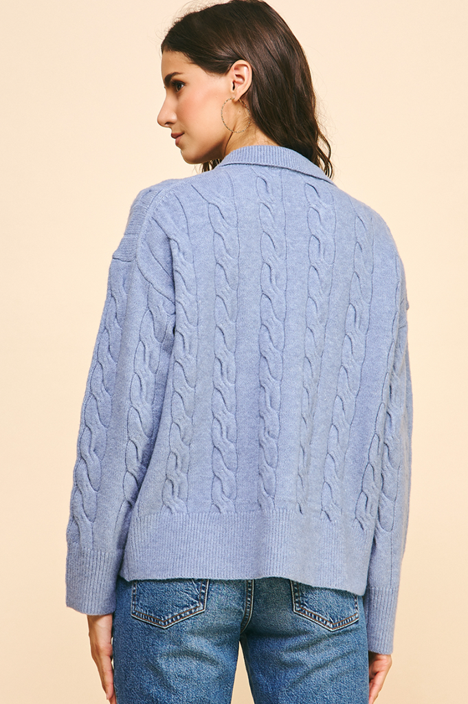 COLLARED SWEATER IN DUSTY BLUE