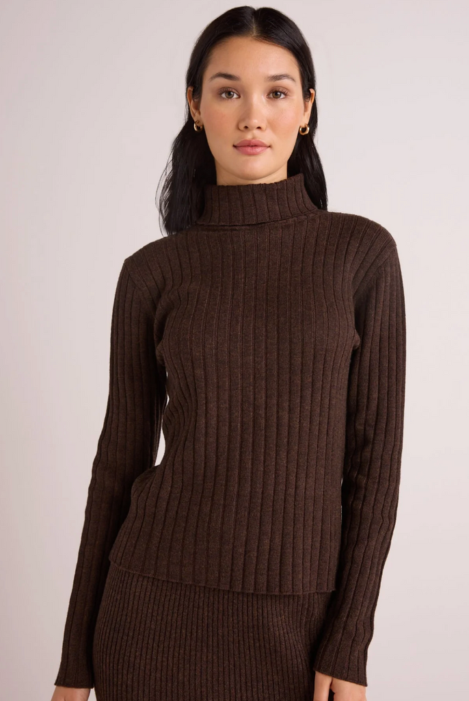 BELLA DAHL TURTLENECK SWEATER HEATHER BROWN