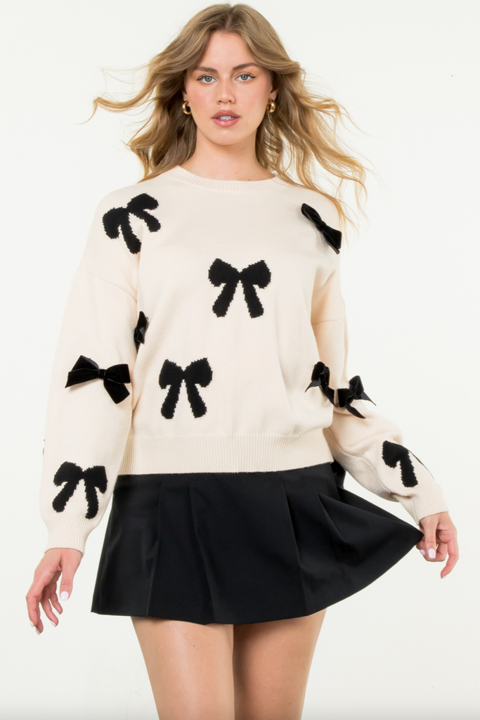 CREWNECK SWEATER WITH BOWS IN CREAM