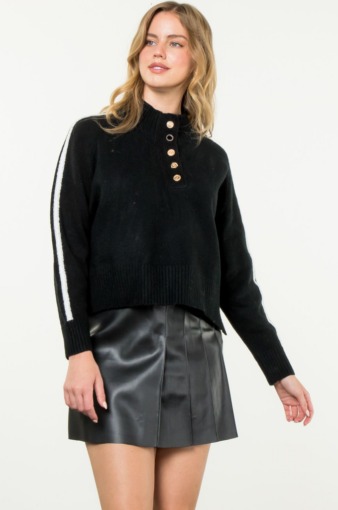 MOCK TURTLENECK SWEATER WITH BUTTONS IN BLACK