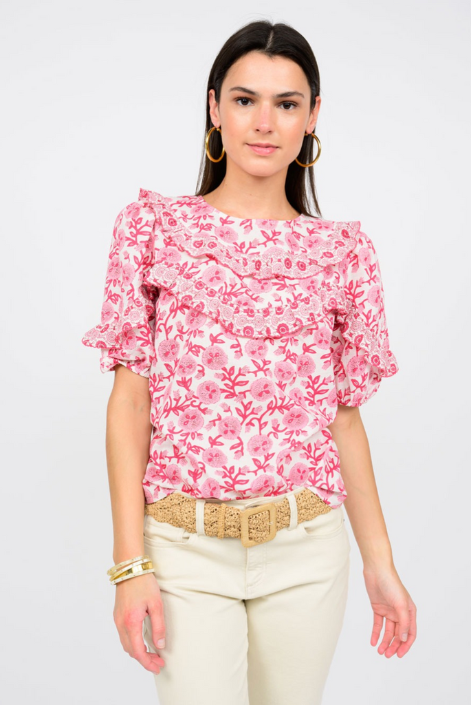 IVY JANE SCALLOPED AND RUFFLES TOP IN RED