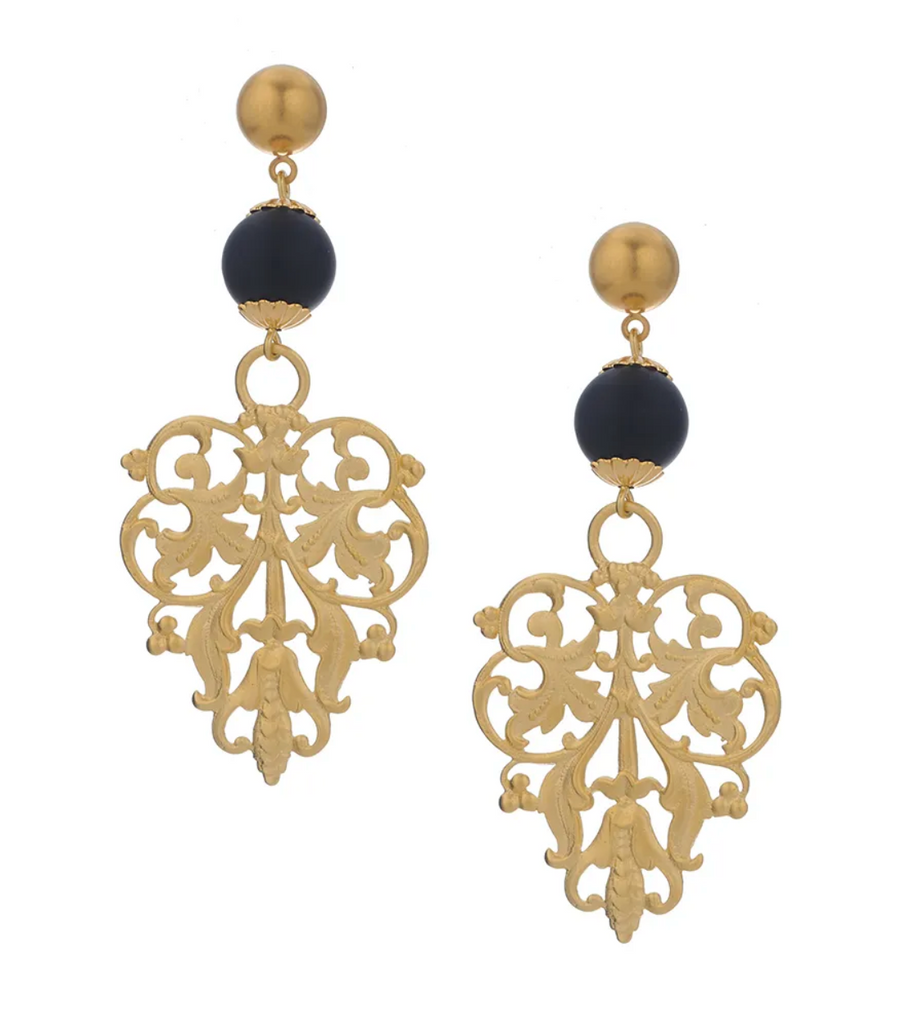 FRENCH KANDE FELICITE EARRINGS - GOLD WITH ONYX