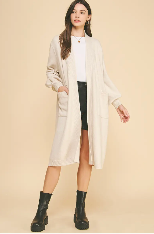 BALLOON SLEEVE CARDIGAN - CREAM