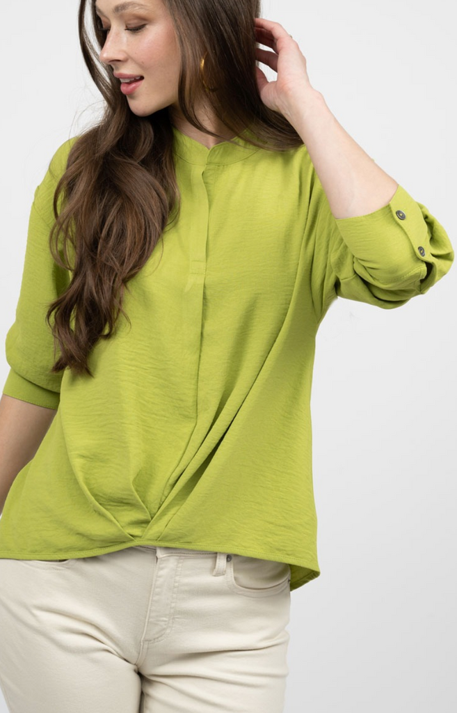 TUCKED SLEEVE TOP IN LIME