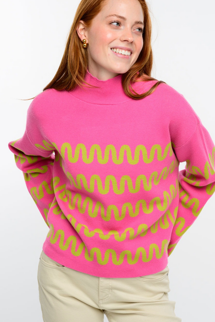 SQUIGGLE SWEATER IN HOT PINK