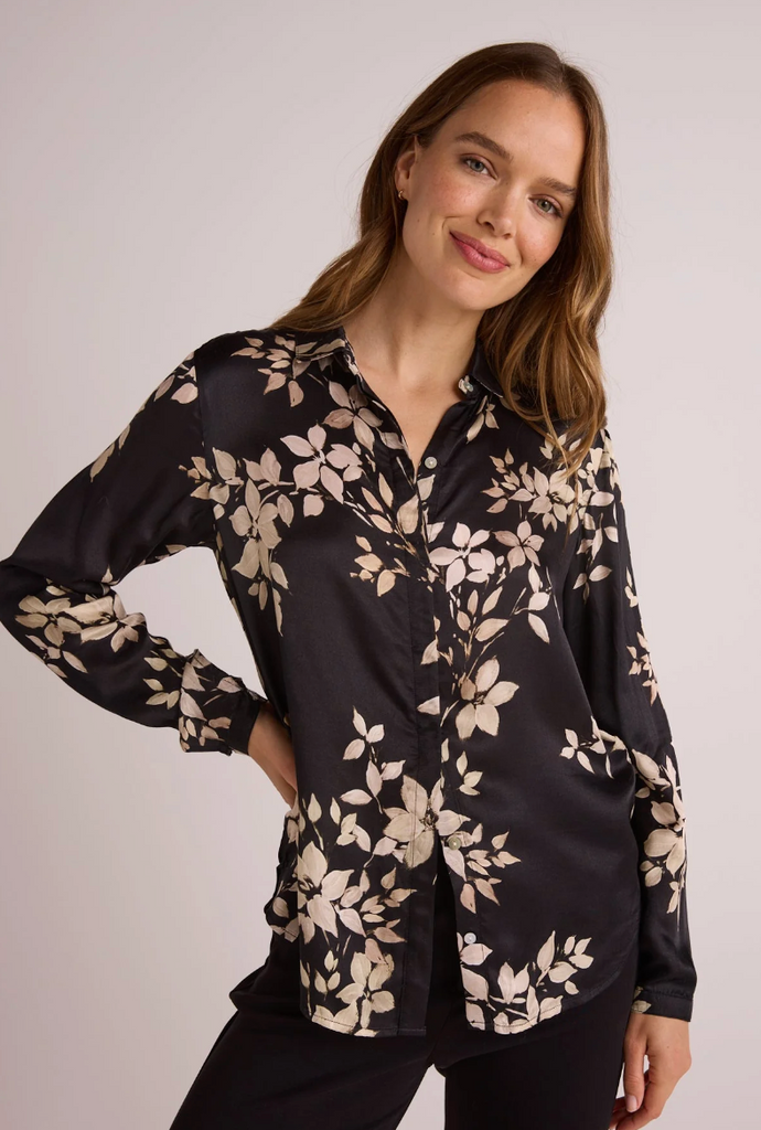 BELLA DAHL HIPSTER SHIRT - IVORY FLORAL PRINT