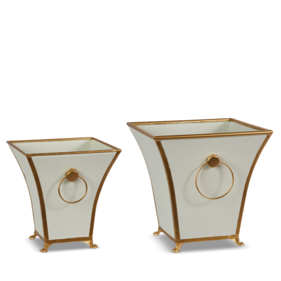 WHITE METAL CONTAINER WITH GOLD TRIM - 2 SIZES