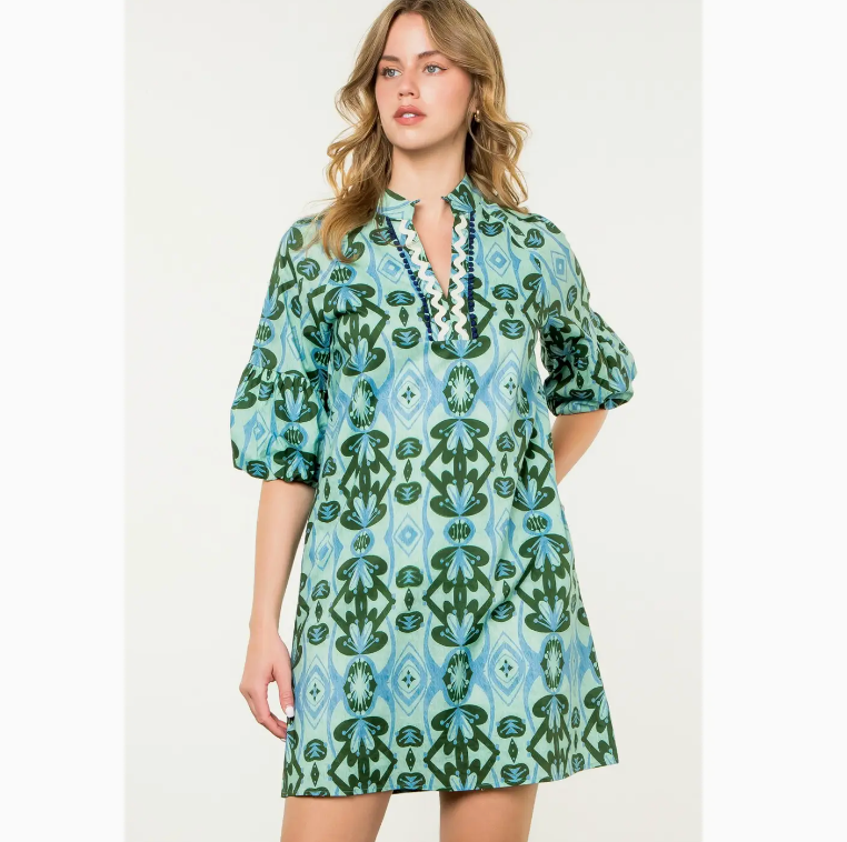 SHORT SLEEVE PRINT DRESS - MINT