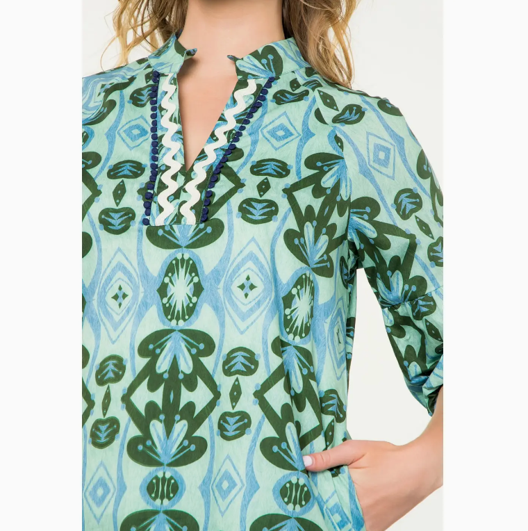 SHORT SLEEVE PRINT DRESS - MINT