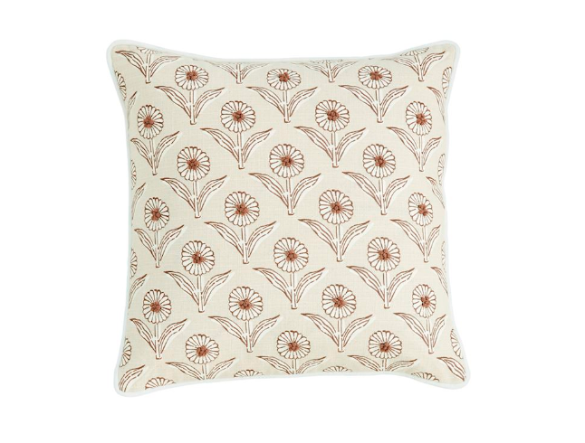 FLOWER WITH KNOTS TAUPE BLOCK PRINT PILLOW