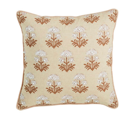 FLOWER BULB TAUPE BLOCK PRINT PILLOW