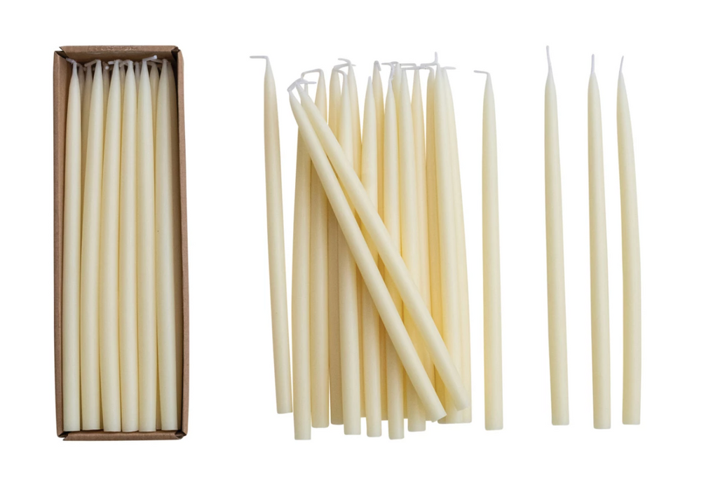 UNSCENTED THIN TAPER CANDLES IN BOX - IVORY