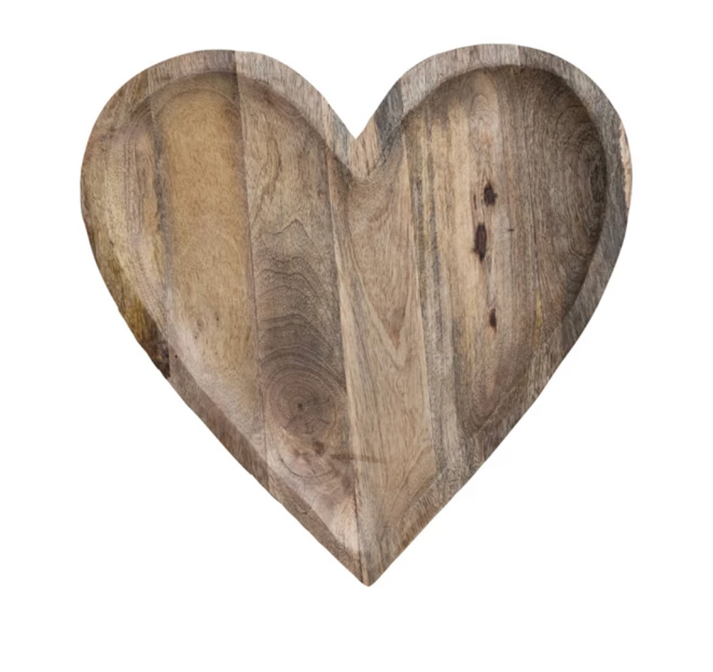 MANGO WOOD HEART SHAPED TRAY - NATURAL