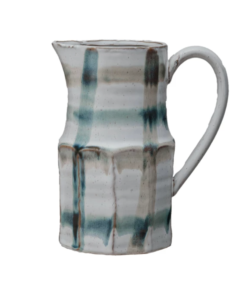 HAND-PAINTED STONEWARE PITCHER