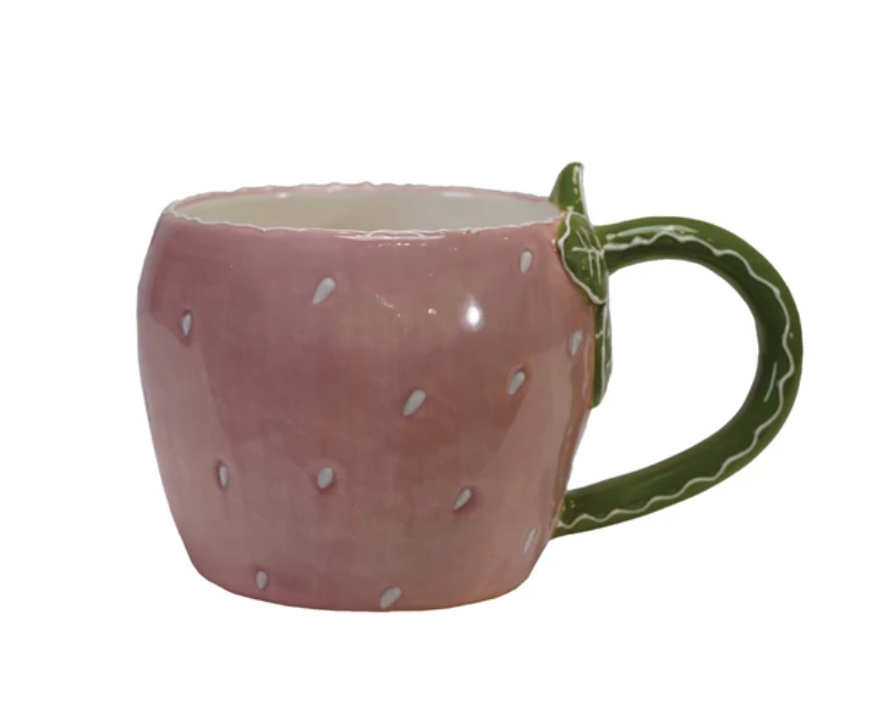 12OZ HAND-PAINTED STONEWARE STRAWBERRY SHAPED MUG