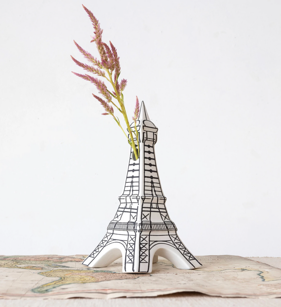 HAND-PAINTED STONEWARE BISQUE EIFFEL TOWER VASE - IN STORE PICK UP ONLY!