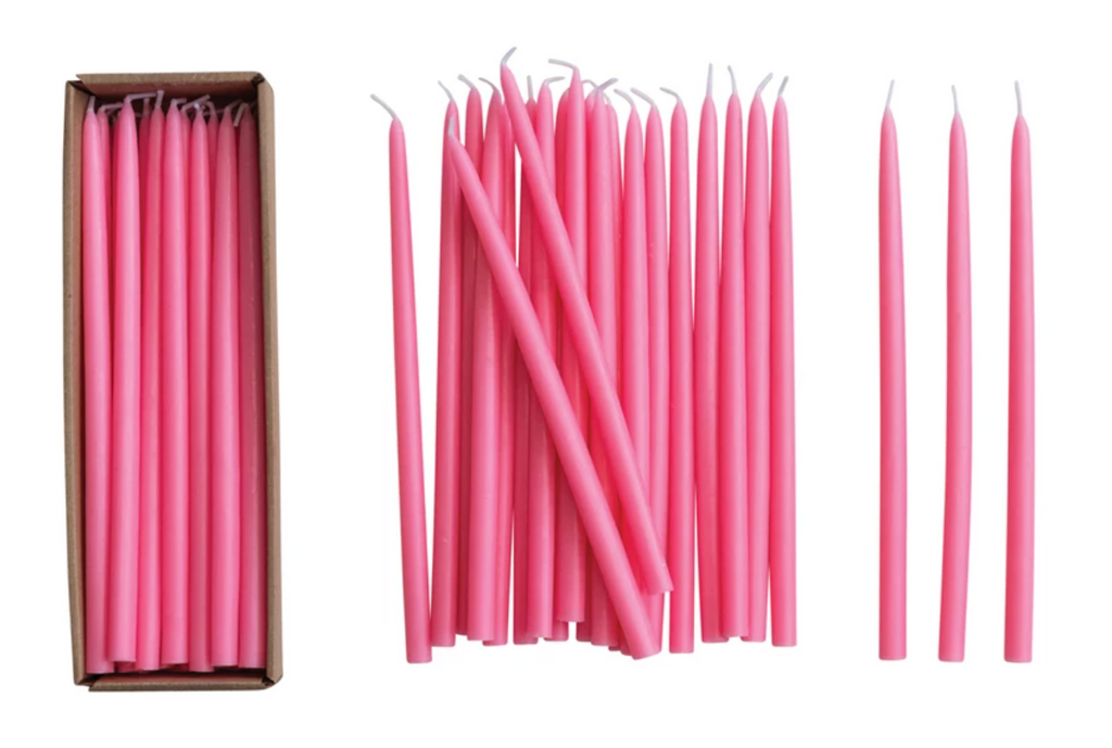 UNSCENTED THIN TAPER CANDLES IN BOX - PINK