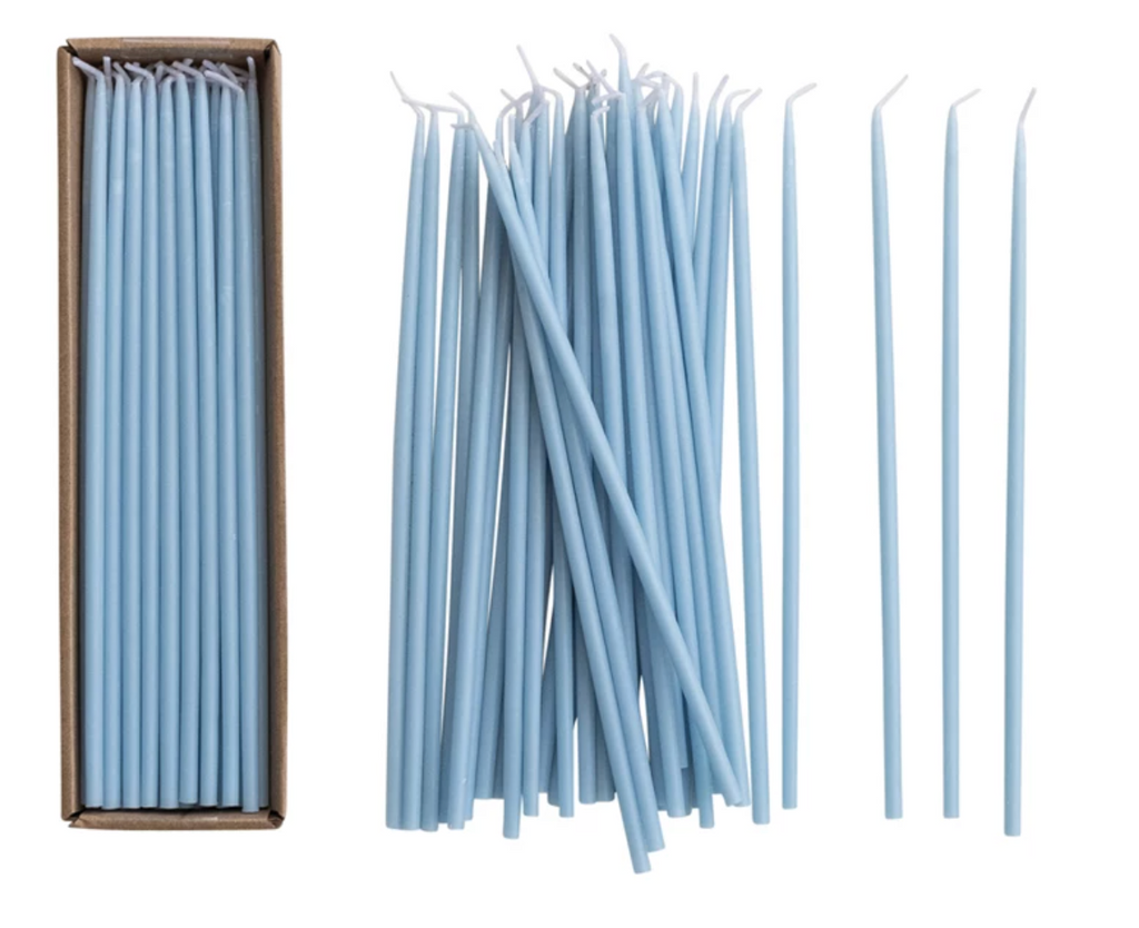 UNSCENTED THIN TAPER CANDLES IN BOX - BLUE