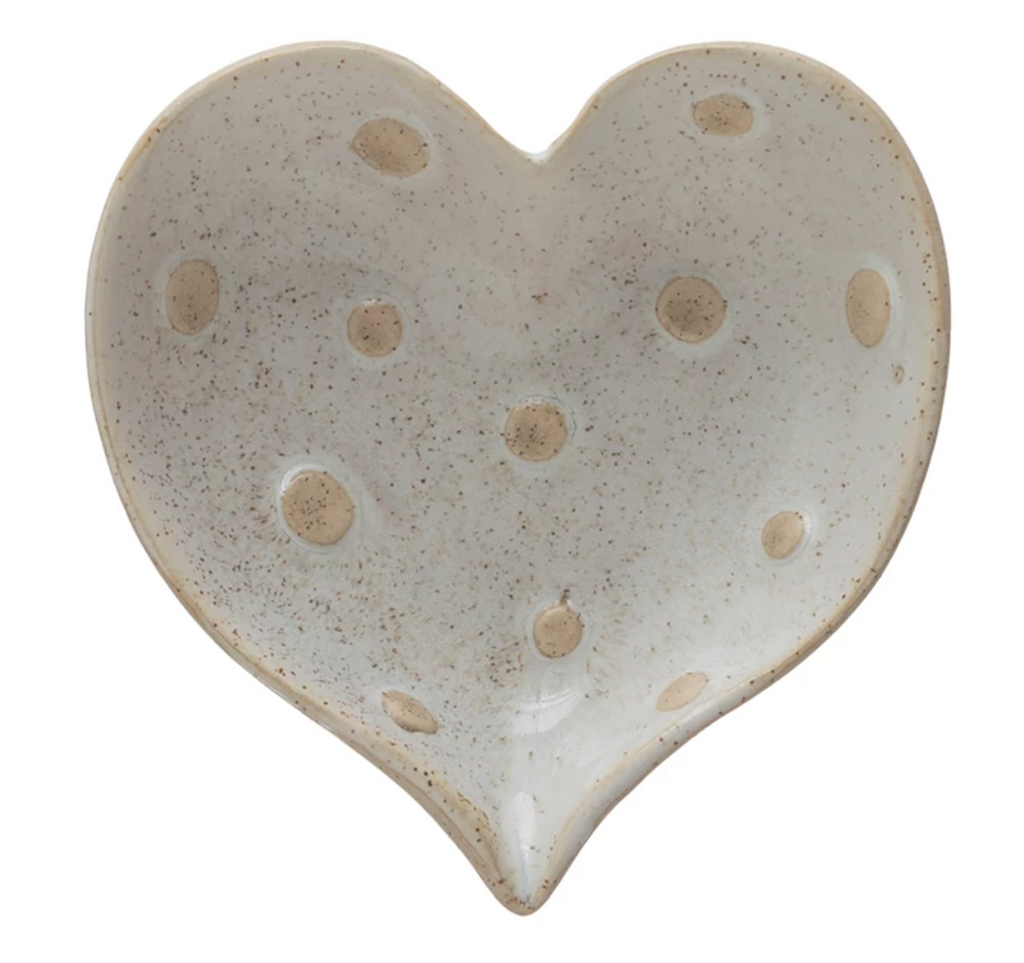 STONEWARE HEART SHAPED DISH WITH DOTS