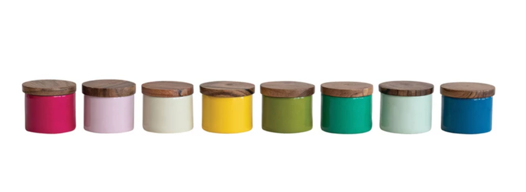 STAINLESS STEEL MINI PINCH POT WITH ACACIA WOOD LID - 8 COLORS