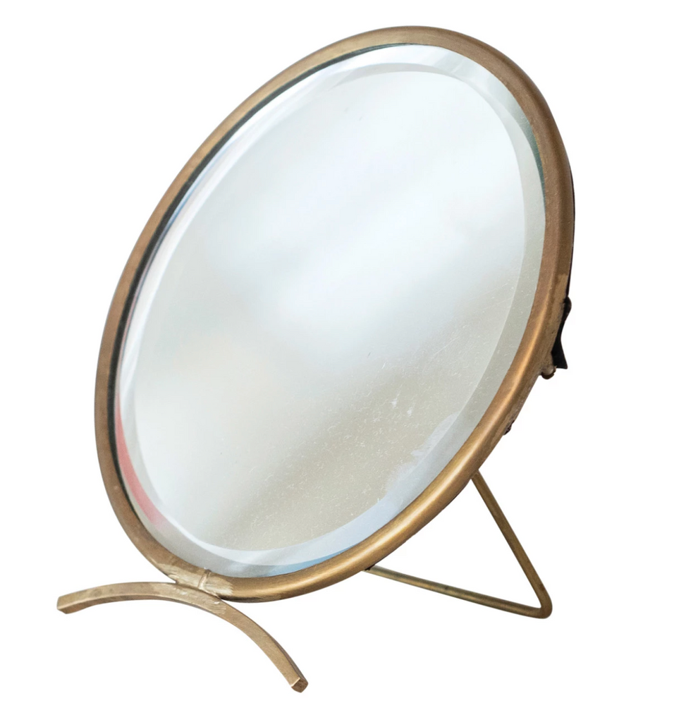 5" ROUND FOLDING BRASS MIRROR - ANTIQUE FINISH