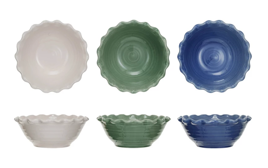 STONEWARE BOWL WITH SCALLOPED EDGE - 3 COLORS - IN STORE PICK UP ONLY!