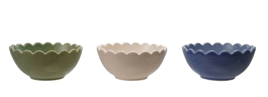 STONEWARE SCALLOPED BOWL - 3 COLORS