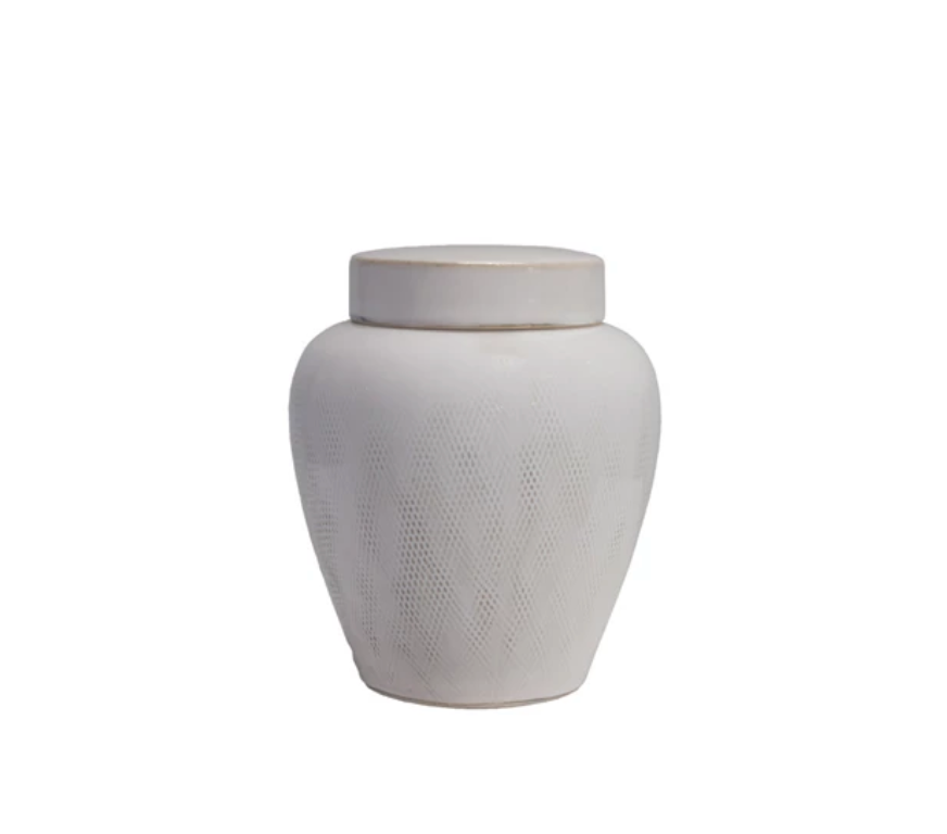 DECORATIVE DEBOSSED STONEWARE GINGER JAR WITH - 2 SIZES- IN STORE PICK UP ONLY!