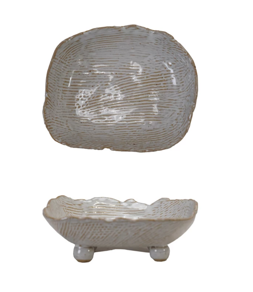 STONEWARE ORGANIC SHAPED FOOTED DISH